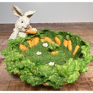 Rabbit & Carrot Decorative Bowl - Hand-Painted Resin Easter Or Spring Decor